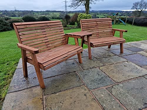 Image of Churnet Valley WOODEN GARDEN CHAIRS, COMPANION SET, BISTRO SET, SITS 4, WOODEN BENCH, ANGLED TRAY