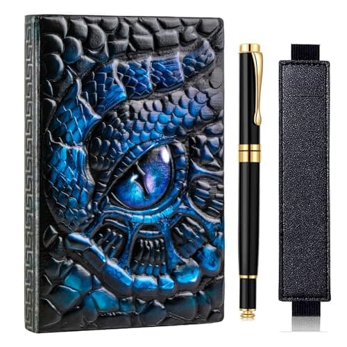 Image of FEIDIAO Vintage Dragon Notebook DND Embossed Notebook, 3D PU Leather Travel Journal with Ballpoint Pen & Pen Sleeve,Hardcover A5 Journal,Hardcover Liner Diary,Writing Gift for Men&Women (Blue)