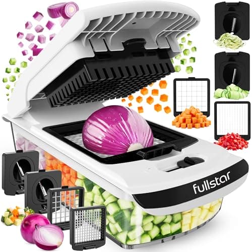 Image of Fullstar Vegetable Chopper & Cutter - Slicer Dicer Spiralizer with Container for Food Veg Onion Cucumber Tomato Salad Potato French Fry - Kitchen Gadgets & Accessories (PRO 4-in-1, White)