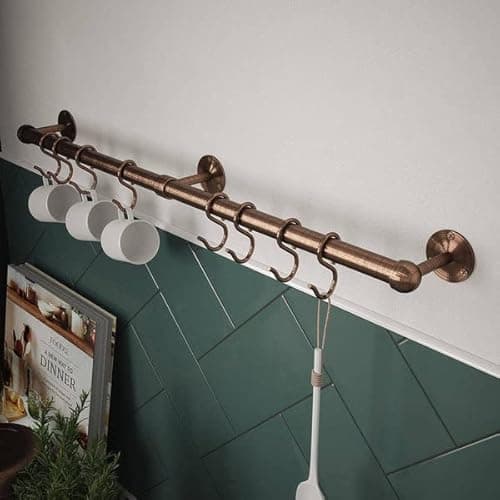 Image of Rothley Easy-Fit Kitchen Utensil Rail Kit 60cm in Antique Copper - Stainless Steel Wall Mount Hanging Storage for Cups, Mugs and Cooking Utensils