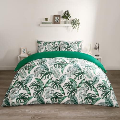 Image of OHS Leaf Green Double Duvet Set, Reversible Bedding Super Soft Double Quilt Cover Green Luxury Decorative Tropical Double Bed Bedding Sets, Forest Green