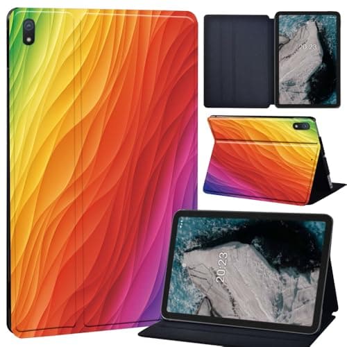 Image of Nokia T20 Tablet (2021 Release, ModelTA-1392 TA-1394 TA-1397) 10.4 inch case,Lightweight Folio Flip Wallet PU Leather Tablet Cover for Nokia T20 case (Rainbow River Flow)