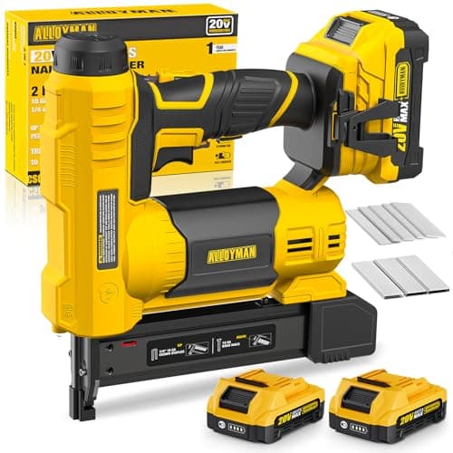 Image of Alloyman 18 Gauge Nail Gun Battery Powered, 2 in 1 Cordless Brad Nailer/Electric Stapler with 2*2.0Ah Battery and Charger,1000pcs Nails and 500pcs Staples Included for Home Improvement & Woodworking