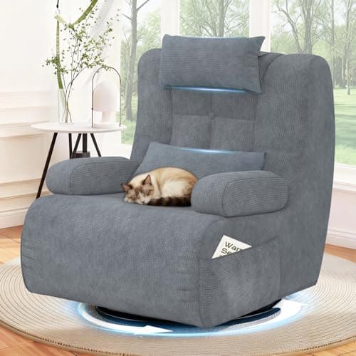Image of YONISEE 3-In-1 Modern Armchair, 360° Swivel Armchair Upholstered Sofa Couch with 2 Extra Pillows, 2 Side Pockets, Soft Padded Seat, Oversized High Back Chair for Living Room, Home theater (Blue Grey)