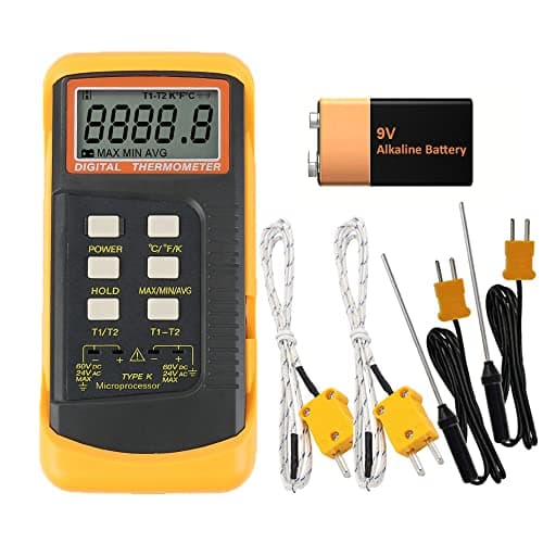 Image of Mengshen K-Type Digital Thermometer, 2 Channel with 4 Thermocouples Probe Sensor -50~1370°C (-58~2498°F) °C °F Kelvin Scale Switchable Handheld Temperature Meter Measurement