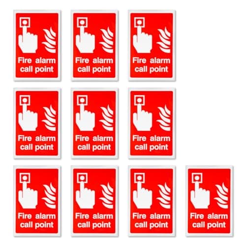 Image of Lotsdonxia 10 PCS Fire Alarm Call Point Safety Sign – 150x100mm Red & White PVC Self-Adhesive Sticker for Commercial Use