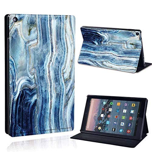 Image of Amazon Fire HD 10 Tablet Case (9th Gen 2019): Printed PU Leather Smart Lightweight Shell Stand Cover - Blue Amber