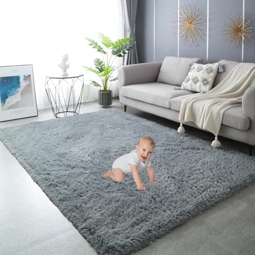 Image of Gsogcax Rugs Living Room 160x200cm, Smoky Grey Fluffy Area Rugs for Bedroom, Shaggy Anti-Skid Super Soft Extra Large Rugs Indoor Modern Home Decor Floor Carpet