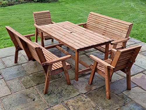 Image of Churnet Valley PATIO SET, WOODEN GARDEN TABLE & CHAIRS, SITS 8, GARDEN FURNITURE, TABLE SET