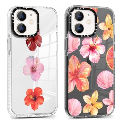 Image of Foonary 2 Pack Transparent Flowers Shell Print Phone Case for iPhone 12/iPhone 12 Pro 6.1",Soft Silicone Floral Design Aesthetics Pattern Cases,Shockproof Bumper Protector Cover,Girls for iPhone 12