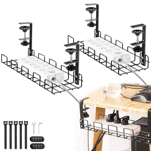 Image of Desk Cable Duct for Tidy Cable Management, Cable Tray for Workplace Cable Organisation, Tray for Home Office Cable Management Under Desk, Cable Organiser, Black (Pack of 2)