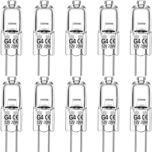 Image of Haraqi 10 Pack G4 Halogen Bulbs, 12 Volt 20 Watt Bi-Pin Halogen Bulbs Dimmable for Ceiling Lights, Table Light, Cabinet Lights, Warm White Brightness