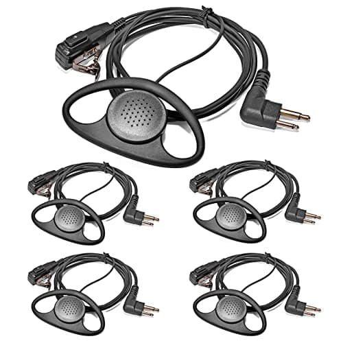 Image of HYSHIKRA D Shape Radio Earpiece, Microphone with PTT Headset Compatible for Motorola CP040 CP200 GP300 DP1400 CLS1110,CLS1410 Walkie Talkie (5 Pack)