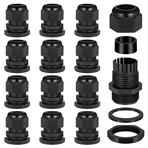 Image of Zocipro 12Pcs M25 Cable Glands 25mm, IP68 Waterproof Nylon Cable Gland Suitable for 8mm-16mm Cables, Black Cable Grommet Cable Entry for Outdoor, Garden, Switch Box Junction Box