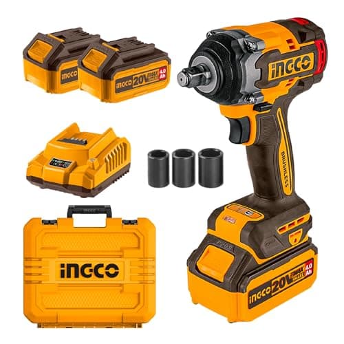 Image of Ingco Brushless Impact Wrench 500Nm Nut-Busting Torque 650Nm, 20V Cordless 1/2Inch Battery Impact Gun, 2200RPM with 2Pcs 4.0Ah Battery and 1Pcs Fast Charger CIWLI2050