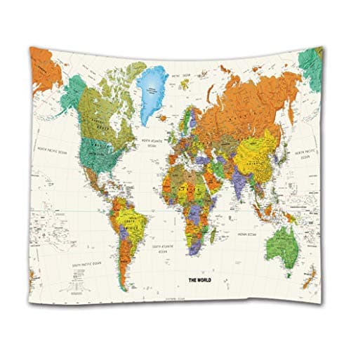 Image of goodbath World Map Tapestry,Watercolor Map Tapestries Wall Hanging for Bedroom Living Room Dorm, 200 x 150 cm