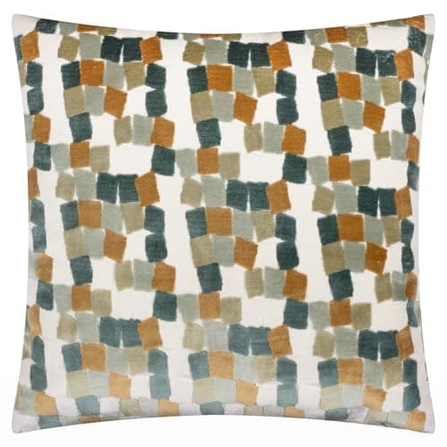 Image of furn. Metro Blocks Cushion Cover – Geometric Velvet Jacquard Decorative Case (Green – 45x45cm)