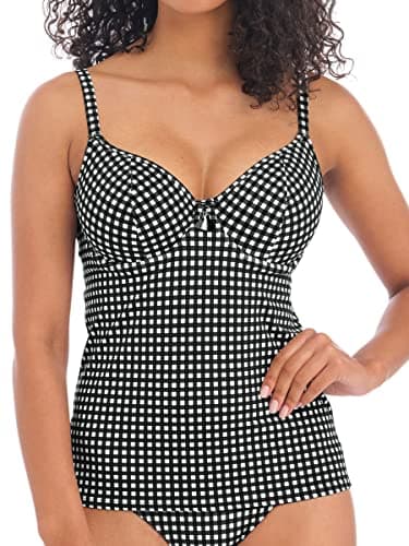 Image of Freya Check in Plunge Tankini Top Monochrome Black 36D