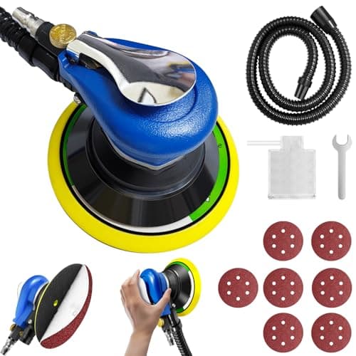 Image of 6" Air Random Orbital Sander 150mm Dual Action Pneumatic Palm Sander, Air Orbit Polisher with Speed Regulation, Dust Collection Hose & Bag and Sandpapers for Sanding Wood Metal, Auto Body Repair Work