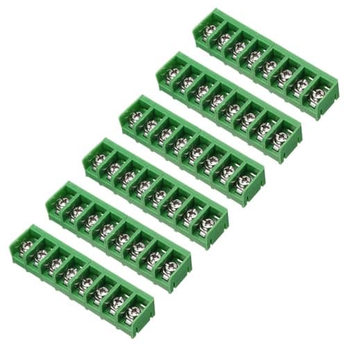 Image of sourcing map 8 Positions Terminal Block, 2.99"x0.7" 300V 30A 9.5mm Pitch PA66 Single Row PCB Mount Screw Terminals Strip Pack of 6, Green