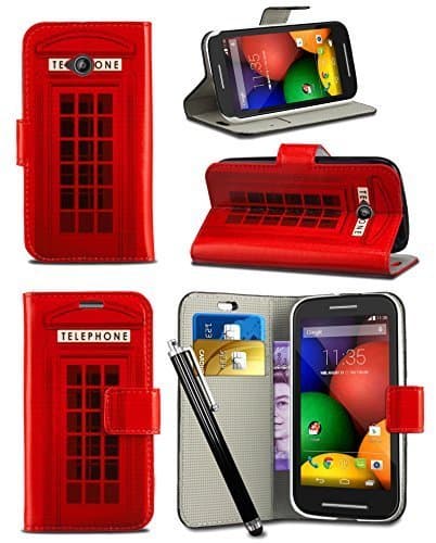 Image of London Gadget Store Case Compatible with Apple iPhone 4 / 4S - New Bright Printed Wallet Case Cover Creative Fresh Pattern Design with Integrated Stand & Large STYLUS Pen - Red Telephone Booth Box