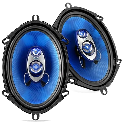 Image of Pyle 3-Way Car Speakers, 300W Door Mount Stereo Set, 10 x 15 cm Universal Coaxial Audio System, 4 Ohm Vehicle Replacement Speaker Pair, Car Audio Loud Sound System (Blue)