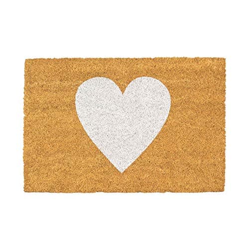 Image of Nicola Spring Coir Door Mat - 60 x 40cm - White Heart - Pack of 1 - Decorative Indoor Front Door Floor Mat Entry Dirt Trapper Rug Outdoor Boot Scraper Non Slip Backing Doormat