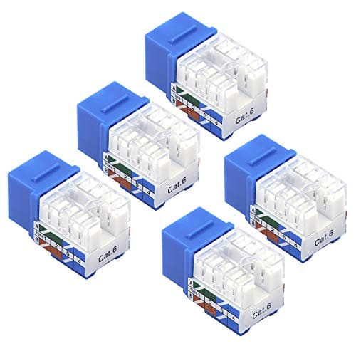Image of VCE Cat6 RJ45 90 Degree Keystone Jack Insert, Ethernet UTP Cat 6 Keystone Punch Down Stand 5 Pack Blue