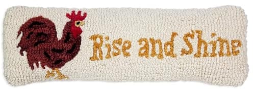 Image of Chandler 4 Corners Artist-Designed Rise and Shine Hand-Hooked Wool Decorative Throw Pillow(8 IN x 24 IN)Farm & Garden Pillow for Couches & Beds, Easy Care & Low Maintenance Rooster in Farmhouse Pillow