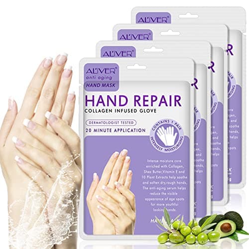 Image of 4 Pack Hands Moisturizing Gloves, Hand Spa Mask Infused Collagen, Serum + Vitamins + Natural Plant Extracts for Dry, Cracked Hands, Moisturizer Hands Mask, Repair Rough Skin for Women&Men