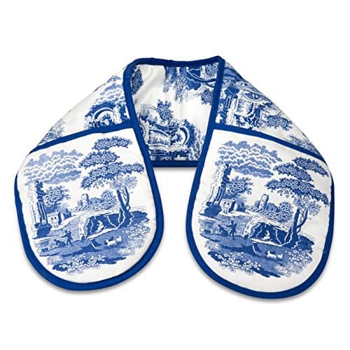 Image of Spode x Blue Italian Double Oven Gloves - Cotton Kitchen Gloves, Comfortable, Blue & White, Machine Washable Kitchen Essential, Made in England