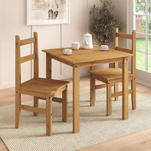 Image of Corona Dining Set 2 Seater Solid Mexican Pine Wood Dining Table With 2 Chairs