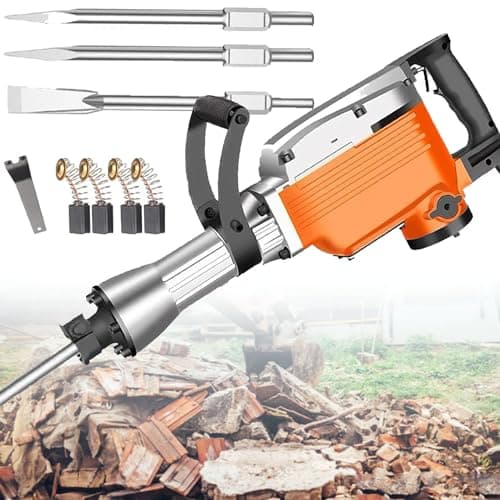 Image of Electric Demolition Hammer, Heavy-Duty Concrete Breaker w/ 2 Chisels, for Efficient Chipping & Breaking, Rotating Handle