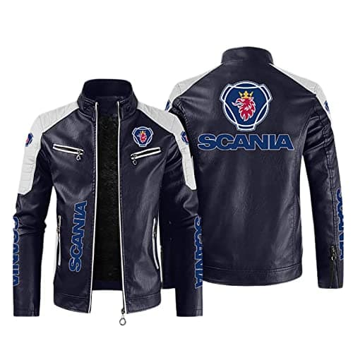Image of Winter Jacket Sc.an.ia, Retro Style Leather Jacket Mens Slim Fit, Autumn Winter Stand Collar Windbreaker Coat for Party-Blue||S