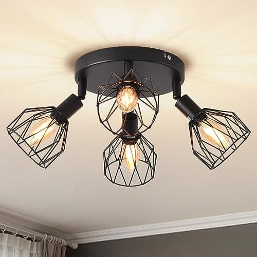 Image of ANWIO Kitchen Lights Ceiling,Round 4 Way Black Lounge Wall Lights Wire Cage,SpotLights Ceiling Lights with E14 Base,Light Fittings Ceiling Lights for Kitchen Living Room Bedroom No Bulb