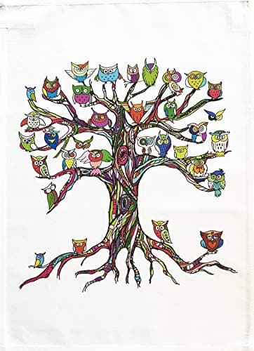 Image of Half a Donkey The Colourful Tree of Owls - Large Cotton Tea Towel
