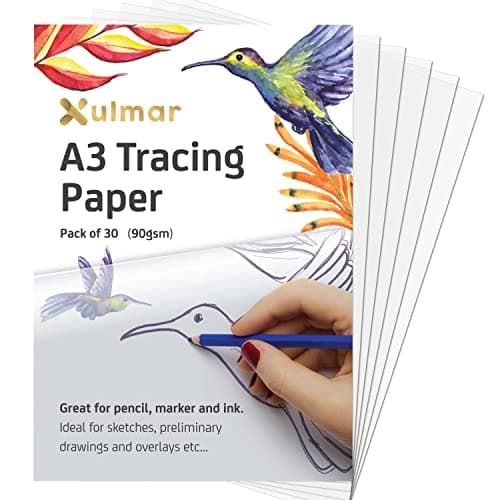 Image of Xulmar Tracing Paper A3 90 GSM - Pack of 30 Sheets Tracing Paper for Sewing Patterns, Drawing Overlays & Sketching on Art Paper