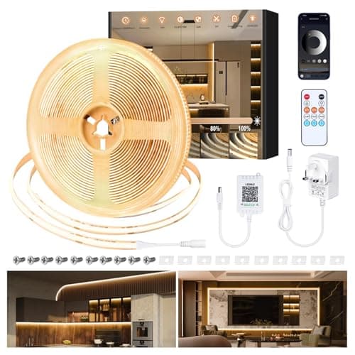 Image of MEIKEHUI COB LED Strip Lights 3000K Warm White 10M 24V Dimmable LED Strip Kit, with Remote and app Control,LED Tape Lights CRI90+ for DIY Home Decoration