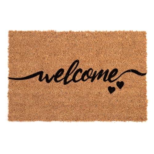 Image of Flatro Coir Outdoor Door Mat | 60 X 40cm Coconut Coir Welcome Mat | Entrance Doormat with Non-Slip Rubber Backing for Trapping Dirt, Mud, & Moisture (Welcome, Pack of 1)