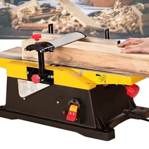 Image of 6 Inch Benchtop Wood Planer 1800W 12000rpm, Electric Jointer Machine with 0-3mm Cutting Depth, Adjustable Fence 90-135°, Table 580x155mm for DIY Furniture Woodworking