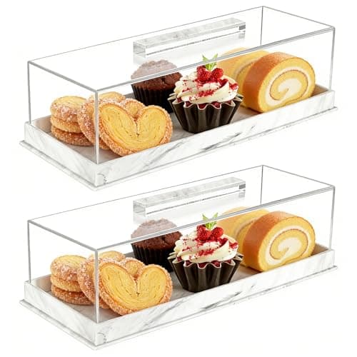 Image of Acrylic Rectangular Cake Tray, Cake Stand with Lid, Clear Pastry Display Case, Dessert Serving Tray, Reusable Dessert Holder, Cake Storage for Party Home, Afternoon Tea Fruit Trays, Cheese, White