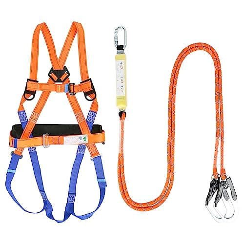 Image of Btstil Safety Harness Kits with Lanyard, Fall Protection Safety Harness, Five-Point High-Altitude Operation Safety Belt with Double Large Hook & Safety Rope Buffer (Orange)