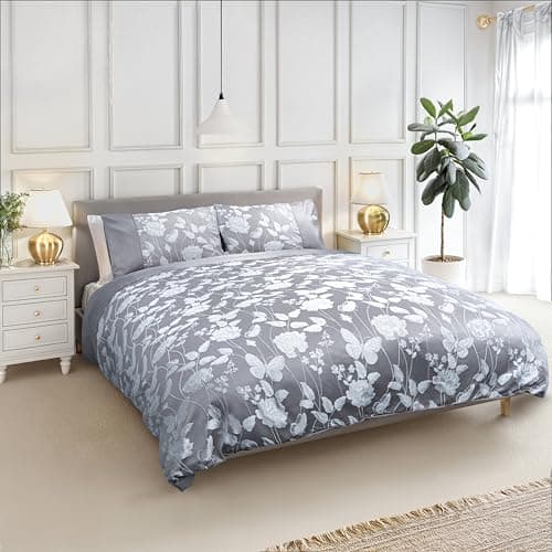 Image of Emma Barclay Butterfly Meadow - Embellished Jacquard Duvet Set in Silver - Double