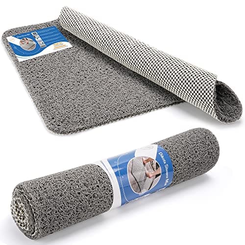 Image of Dikots Soft Shower Bath Mat - Non Slip, Anti Mould 60 x 40 cm - Grey Loofah Style PVC Mat for Inside Shower - Washable, Quick Drying, Suitable for Wet Surfaces