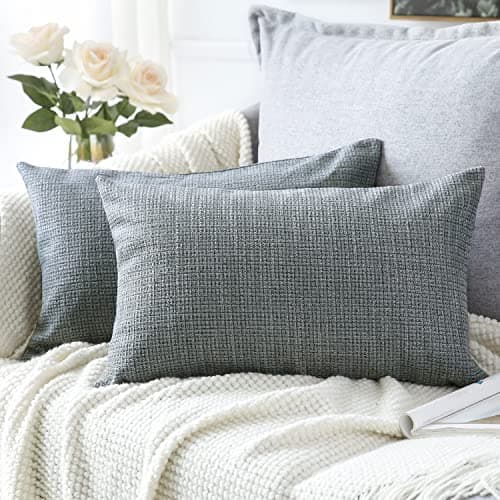 Image of Artscope Cushion Covers Set of 2 Linen Decorative Square Pillowcases Pillow Covers 30x50cmfor Home Decor Sofa Bedroom Car (Dark Gray, 12x20)