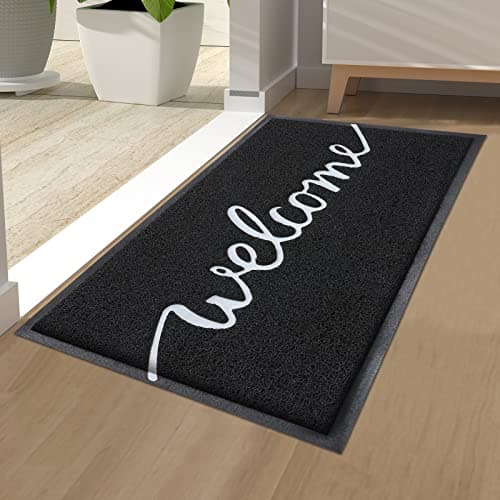 Image of Homaxy Welcome Door Mat, Dirt Trapper Doormats Non-Slip Low Profile Durable Door Mat for Outdoor, Indoor, Entrance, Patio, Front Back Door — (40 x 60cm, Black)