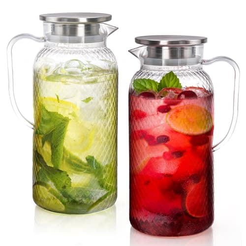 Image of Nicunom 2 Pack 2L Plastic Pitcher, Clear Pitcher with Lid, Water Jug for Fridge, BPA-Free, Ice Tea Pitchers for Juice, Sangria, Lemonade, Milk, Coffee, Cold or Hot Beverages
