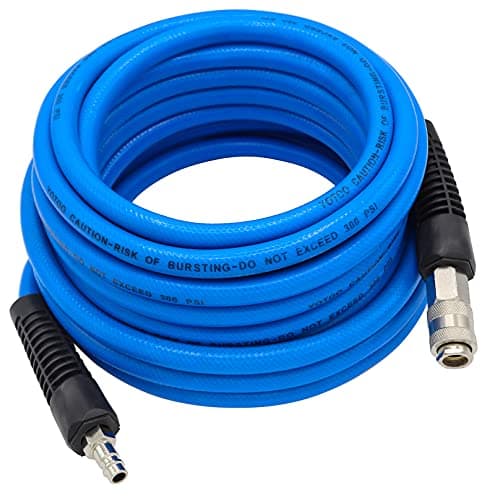 Image of YOTOO PVC Air Compressor Hose 15m Long 6mm ID X 11mm OD 300 PSI with Bend Restrictors, 1/4" Europe Quick Coupler and Plug, Blue