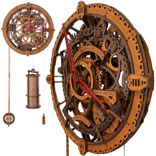 Image of WOODEN.CITY 3D Wooden Puzzle for Adults - Industrial Vintage Wall Clock Model Kit, 378 Pieces