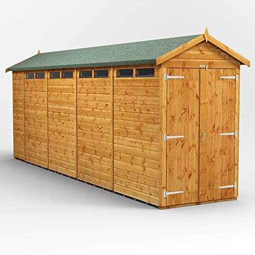 Image of POWER Sheds wooden shed. 18x4 apex wooden garden shed. Double door security shed 18 x 4.
